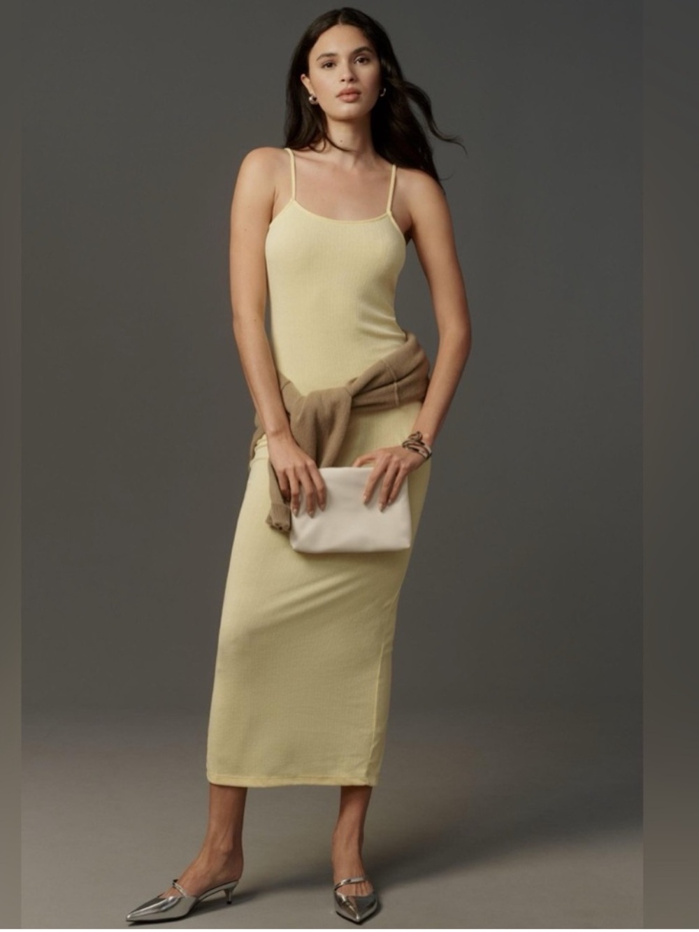 NEW Anthropologie Pointelle Maxi dress butter yellow size XXS